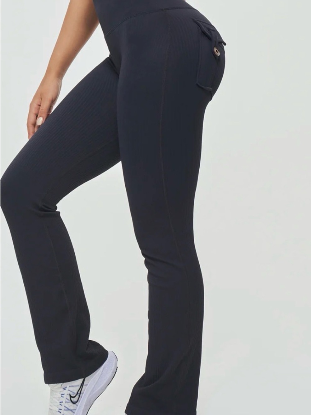 High-Rise Black Boot-Cut Pants with Side Pocket Detail